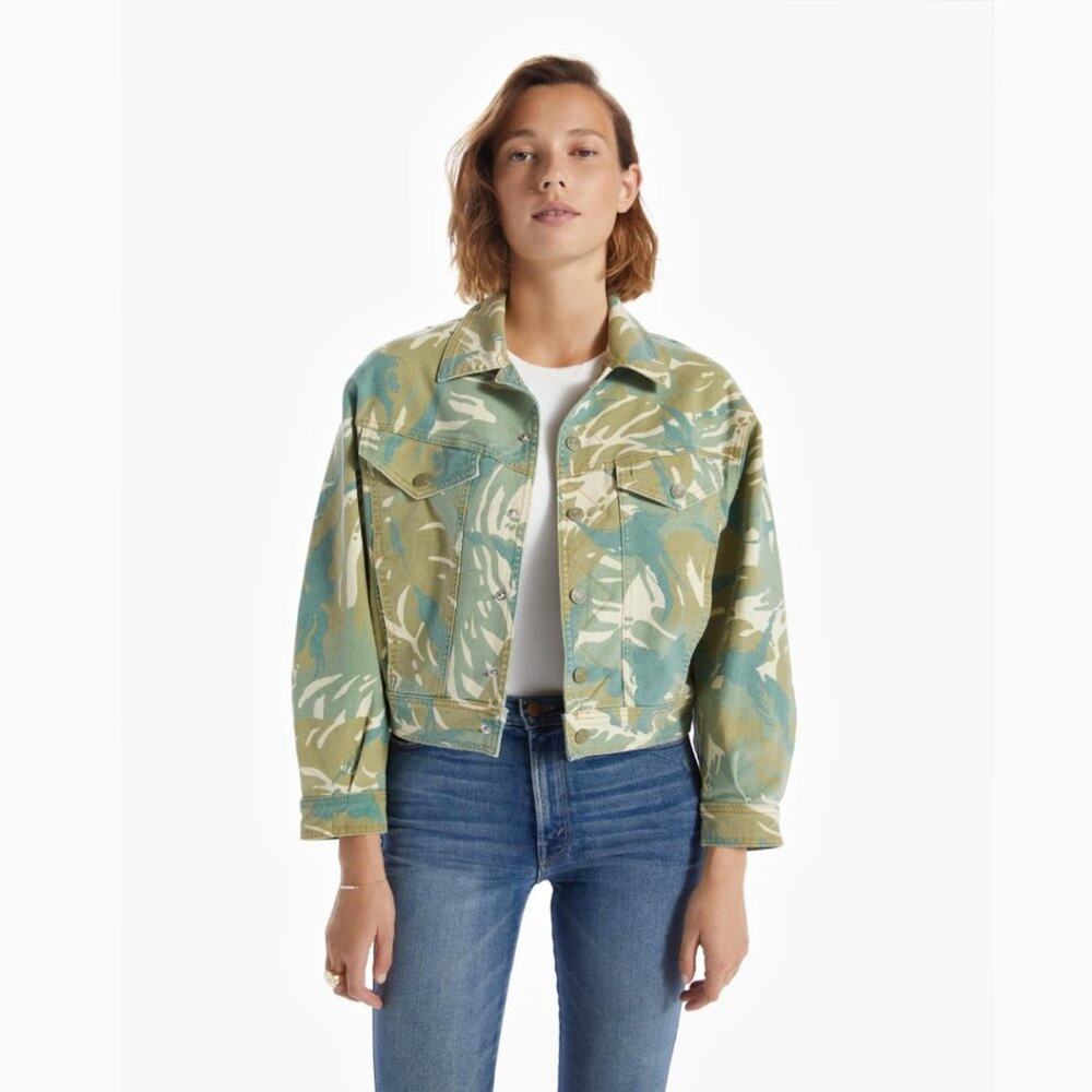 Mother Jeans Green Tropical Camo Denim Jacket - Size Medium
